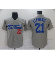 Men Santwice 21 Film Roberto Clemente Grey Base Ball Jersey