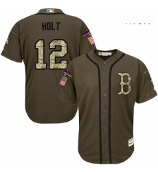 Mens Majestic Boston Red Sox 12 Brock Holt Authentic Green Salute to Service 2018 World Series Champions MLB Jersey