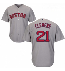 Mens Majestic Boston Red Sox 21 Roger Clemens Replica Grey Road Cool Base MLB Jersey