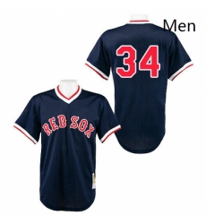 Mens Mitchell and Ness Boston Navy Blue Sox 34 David Ortiz Authentic Navy Blue Throwback MLB Jersey