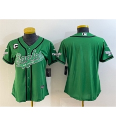 Women Philadelphia Eagles Blank Green With 3 Star C Patch Cool Base Stitched Baseball Jersey 28Run Small 29 3