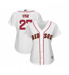 Womens Boston Red Sox 27 Carlton Fisk Authentic White 2019 Gold Program Cool Base Baseball Jersey