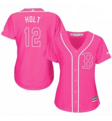 Womens Majestic Boston Red Sox 12 Brock Holt Replica Pink Fashion MLB Jersey