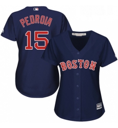 Womens Majestic Boston Red Sox 15 Dustin Pedroia Authentic Navy Blue Alternate Road MLB Jersey