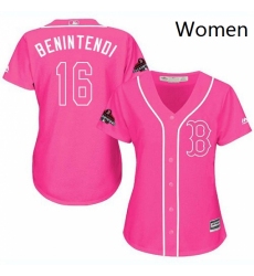 Womens Majestic Boston Red Sox 16 Andrew Benintendi Authentic Pink Fashion 2018 World Series Champions MLB Jersey