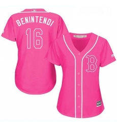 Womens Majestic Boston Red Sox 16 Andrew Benintendi Authentic Pink Fashion MLB Jersey