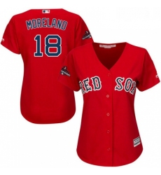 Womens Majestic Boston Red Sox 18 Mitch Moreland Authentic Red Alternate Home 2018 World Series Champions MLB Jersey
