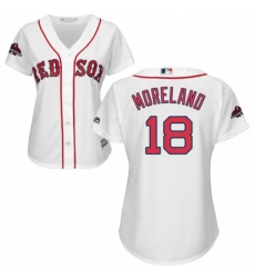 Womens Majestic Boston Red Sox 18 Mitch Moreland Authentic White Home 2018 World Series Champions MLB Jersey