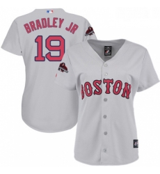 Womens Majestic Boston Red Sox 19 Jackie Bradley Jr Authentic Grey Road 2018 World Series Champions MLB Jersey 