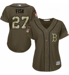 Womens Majestic Boston Red Sox 27 Carlton Fisk Authentic Green Salute to Service 2018 World Series Champions MLB Jersey