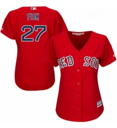 Womens Majestic Boston Red Sox 27 Carlton Fisk Authentic Red Alternate Home MLB Jersey