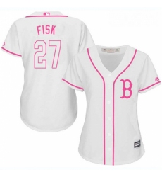 Womens Majestic Boston Red Sox 27 Carlton Fisk Replica White Fashion MLB Jersey