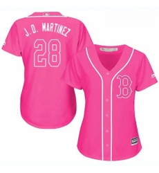 Womens Majestic Boston Red Sox 28 J D Martinez Replica Pink Fashion MLB Jersey 