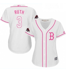 Womens Majestic Boston Red Sox 3 Babe Ruth Authentic White Fashion 2018 World Series Champions MLB Jersey