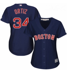 Womens Majestic Boston Red Sox 34 David Ortiz Authentic Navy Blue Alternate Road MLB Jersey