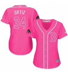 Womens Majestic Boston Red Sox 34 David Ortiz Authentic Pink Fashion 2018 World Series Champions MLB Jersey