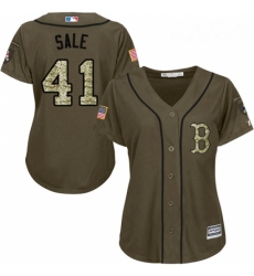 Womens Majestic Boston Red Sox 41 Chris Sale Replica Green Salute to Service MLB Jersey