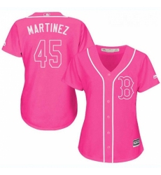 Womens Majestic Boston Red Sox 45 Pedro Martinez Authentic Pink Fashion MLB Jersey