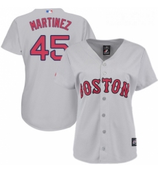 Womens Majestic Boston Red Sox 45 Pedro Martinez Replica Grey Road MLB Jersey