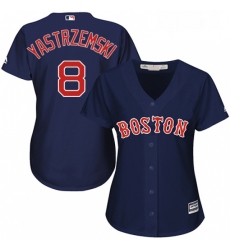 Womens Majestic Boston Red Sox 8 Carl Yastrzemski Replica Navy Blue Alternate Road MLB Jersey