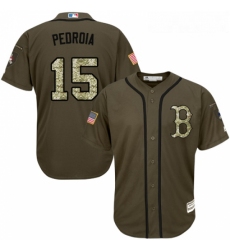 Youth Majestic Boston Red Sox 15 Dustin Pedroia Replica Green Salute to Service MLB Jersey