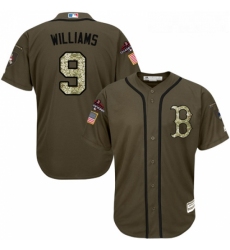 Youth Majestic Boston Red Sox 9 Ted Williams Authentic Green Salute to Service 2018 World Series Champions MLB Jersey