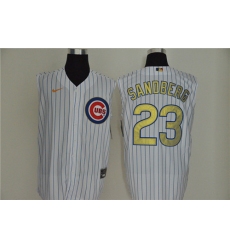 Cubs 23 Ryne Sandberg White Gold Nike Cool Base Sleeveless Jersey