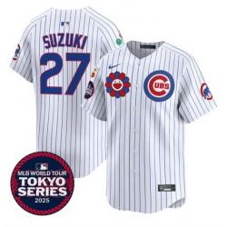 Men Chicago Cubs 27 Seiya Suzuki White 2025 Tokyo Series Limited Stitched Baseball Jersey