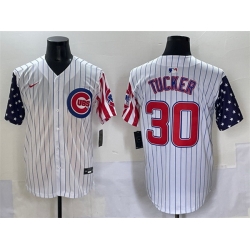 Men Chicago Cubs 30 Kyle Tucker White Pinstripe 2025 Independence Day Vapor Premier Limited Stitched Baseball Jersey