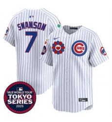 Men Chicago Cubs 7 Dansby Swanson White 2025 Tokyo Series Limited Stitched Baseball Jersey Men Chicago Cubs 7 Dansby Swanson White 2025 Tokyo Series Limited Stitched Baseball Jersey