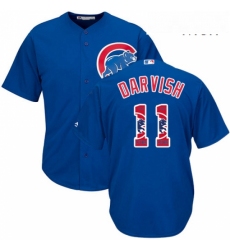 Mens Majestic Chicago Cubs 11 Yu Darvish Authentic Royal Blue Team Logo Fashion Cool Base MLB Jersey 