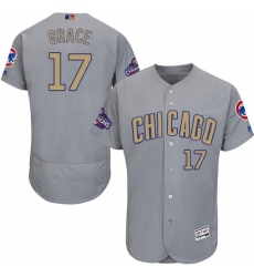 Mens Majestic Chicago Cubs 17 Mark Grace Authentic Gray 2017 Gold Champion Flex Base MLB Jersey