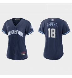 Chicago Cubs 18 Ryan Tepera Women Nike 2021 City Connect Navy MLB Jersey