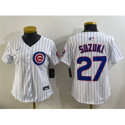 Women Chicago Cubs 27 Seiya Suzuki White Home Limited Stitched Baseball Jersey
