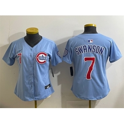 Women Chicago Cubs 7 Dansby Swanson Blue 2024 25 2nd Alternatemited Stitched Baseball Jersey