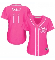 Womens Majestic Chicago Cubs 11 Drew Smyly Authentic Pink Fashion MLB Jersey 