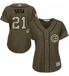 Womens Majestic Chicago Cubs 21 Sammy Sosa Replica Green Salute to Service MLB Jersey