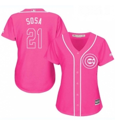 Womens Majestic Chicago Cubs 21 Sammy Sosa Replica Pink Fashion MLB Jersey
