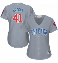 Womens Majestic Chicago Cubs 41 John Lackey Replica Grey Road MLB Jersey