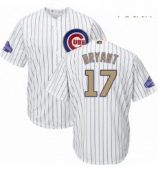 Youth Majestic Chicago Cubs 17 Kris Bryant Authentic White 2017 Gold Program Cool Base MLB Jersey