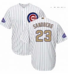 Youth Majestic Chicago Cubs 23 Ryne Sandberg Authentic White 2017 Gold Program Cool Base MLB Jersey