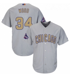 Youth Majestic Chicago Cubs 34 Kerry Wood Authentic Gray 2017 Gold Champion Cool Base MLB Jersey