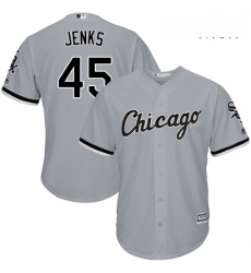Mens Majestic Chicago White Sox 45 Bobby Jenks Replica Grey Road Cool Base MLB Jersey
