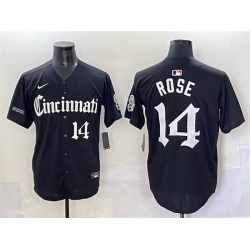 Men Cincinnati Reds 14 Pete Rose Black  27Gothic Queen City Edition 27 Vapor Premier Limited Stitched Baseball Jersey