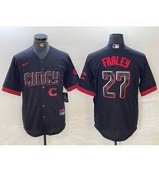 Men Cincinnati Reds 27 Jake Fraley Black 2023 City Connect Cool Base Stitched Baseball Jersey 2