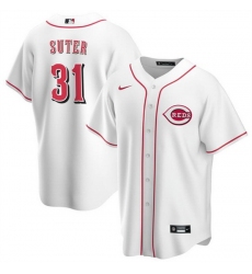Men Cincinnati Reds 31 Brent Suter White Cool Base Stitched Baseball Jersey