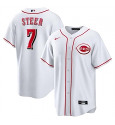 Men Cincinnati Reds 7 Spencer Steer White Cool Base Stitched Baseball Jersey