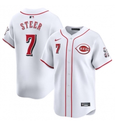 Men Cincinnati Reds 7 Spencer Steer White Home Limited Stitched Baseball Jersey