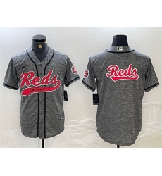Men Cincinnati Reds Grey Team Big Logo Cool Base Stitched Baseball Jerseys