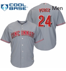 Mens Majestic Cincinnati Reds 24 Tony Perez Replica Grey Road Cool Base MLB Jersey